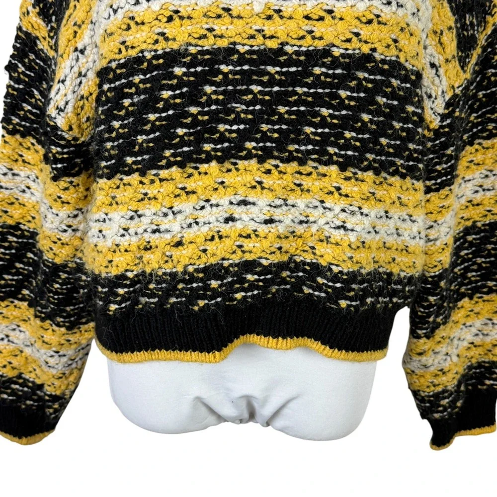 MNG Mango Women's Medium Striped Knit Sweater‎ Yellow Black White Crew Neck
